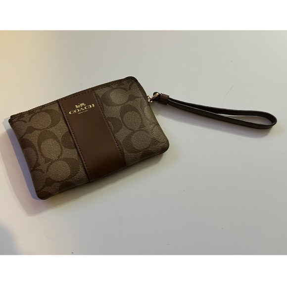 Coach Handbags - Coach Signature C Canvas Brown Leather Wristlet Pouch Wallet Clutch